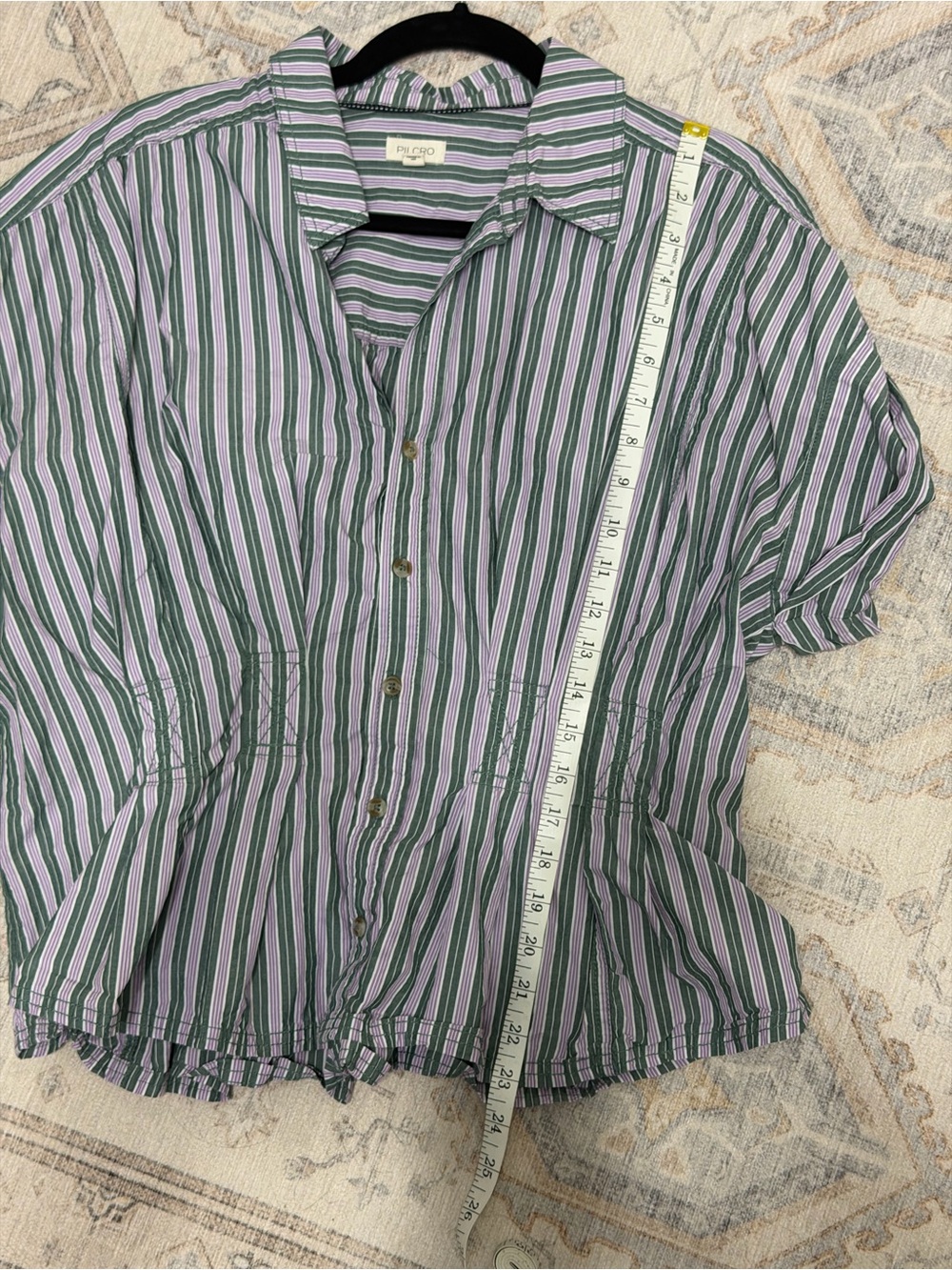 Anthropologie Bobbie Striped Button-Front Peplum Shirt - Blue/Green/White - Picture 4 of 4